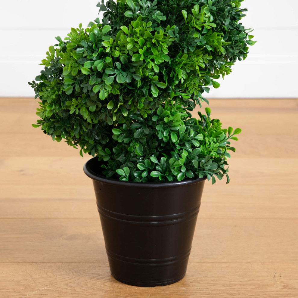 5ft. UV Resistant Boxwood Spiral Topiary Faux Tree, Planter, Indoor/Outdoor