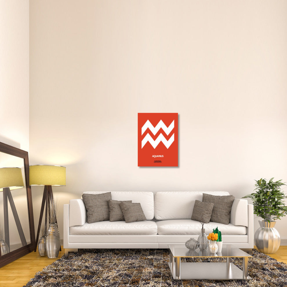 "Aquarius Zodiac Sign White on Orange" Fine Art Print