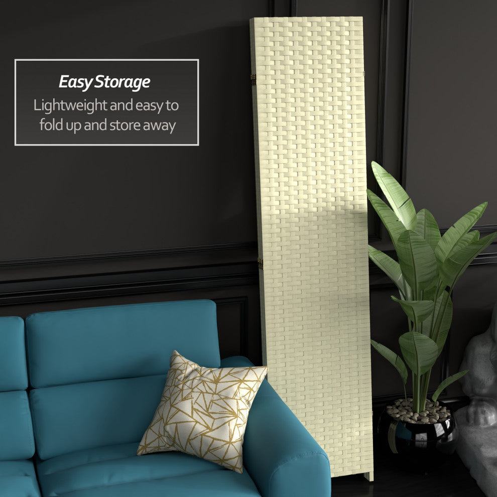 7' Tall Woven Fiber Room Divider, Cream, 3 Panel