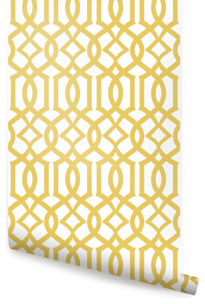 Avant Trellis Peel and Stick Vinyl Wallpaper, Custard Yellow, 24"w X 108"h