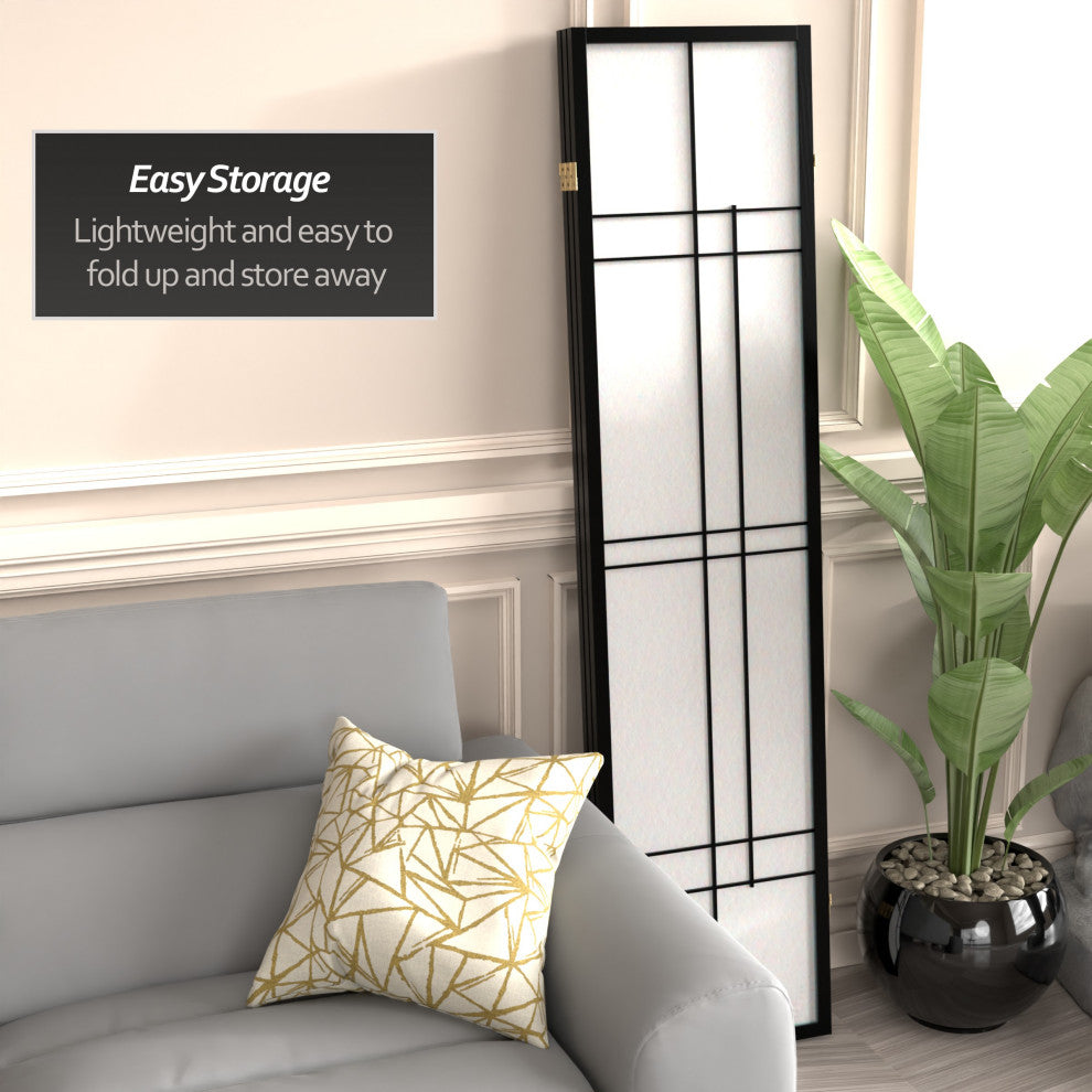 6' Tall Eudes Shoji Screen, Black, 3 Panels