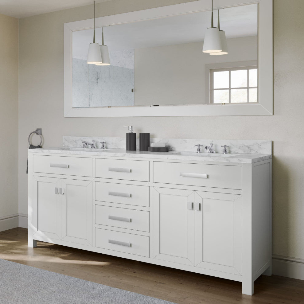 The Polaris Bathroom Vanity, Pure White, 72", Double Sink, Freestanding, With Mirror