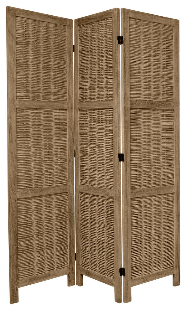 5 1/2' Tall Bamboo Matchstick Woven Room Divider, Burnt Gray, 3 Panel