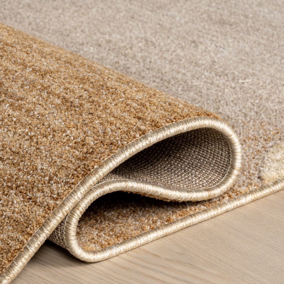 Faela Abstract Fringe Area Rug, Light Brown 2'x3'