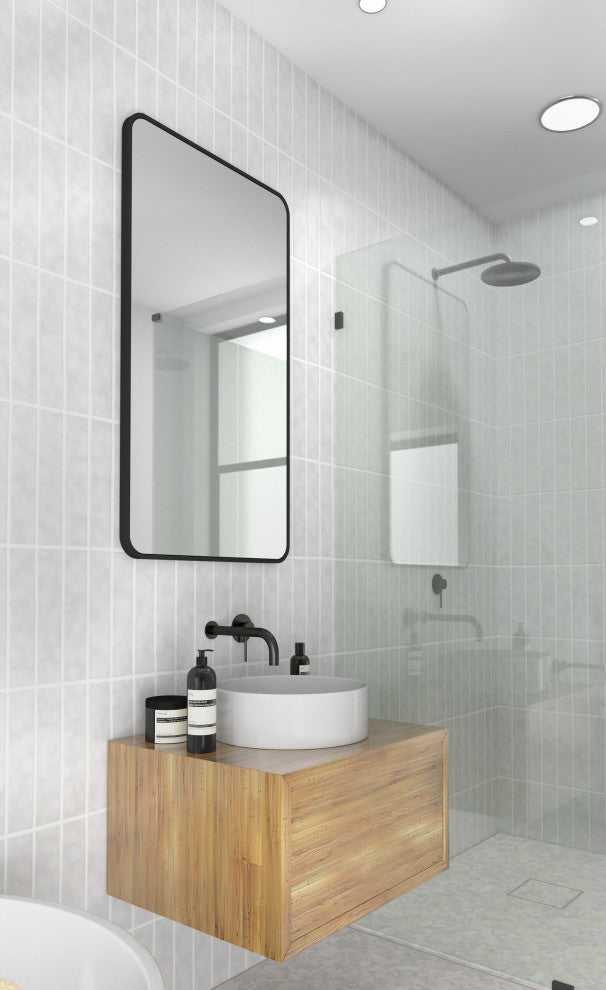 22" W X 40" H Radius Corner Stainless Steel Framed Mirror, Black