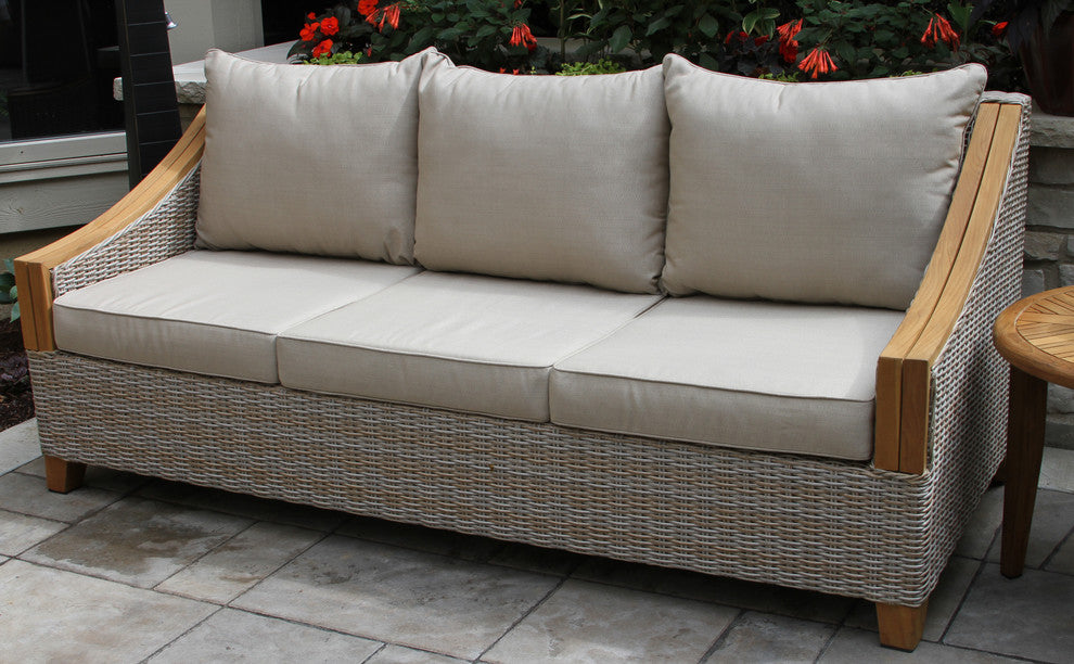 Ash Wicker And Teak 3-Piece Sofa Set With Sunbrella Fabrics
