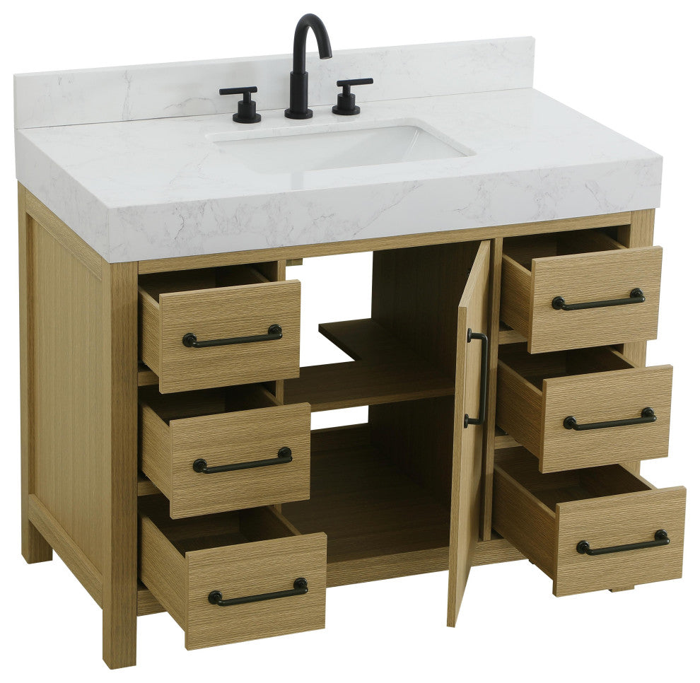 Home Living 42" Single Bathroom Vanity, Honey Brown With Backsplash