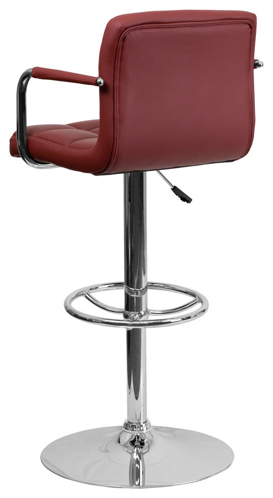 Flash Furniture Quilted Adjustable Bar Stool with Arms in Burgundy