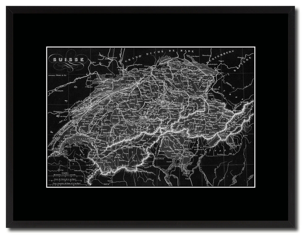 Switzerland Vintage Monochrome Map Canvas, 16"x21"