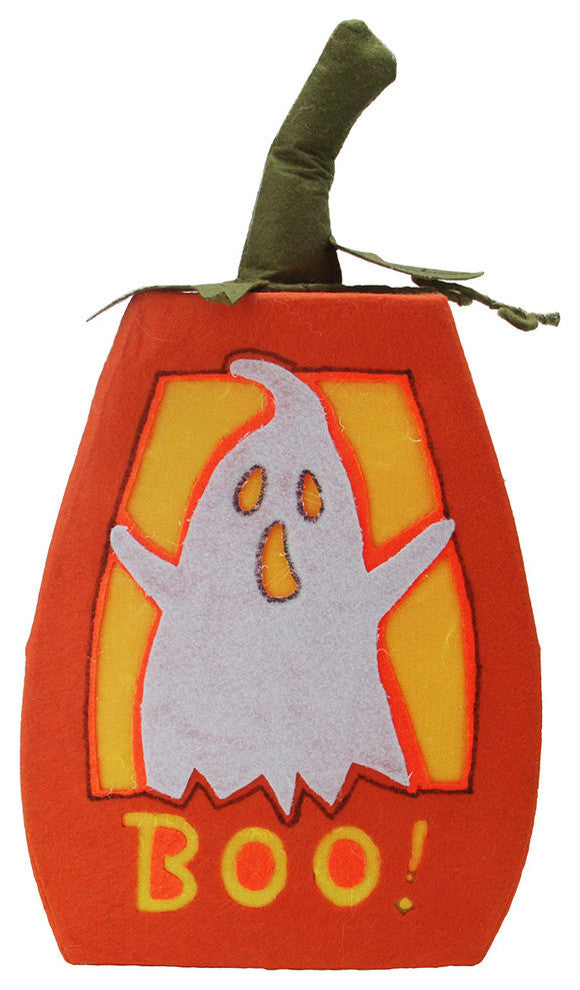 16.75" LED Lighted "Boo" Orange Felt Ghost Pumpkin Halloween Decoration
