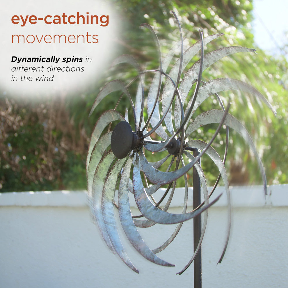 Galvanized Dual Wind Spinner Garden Stake