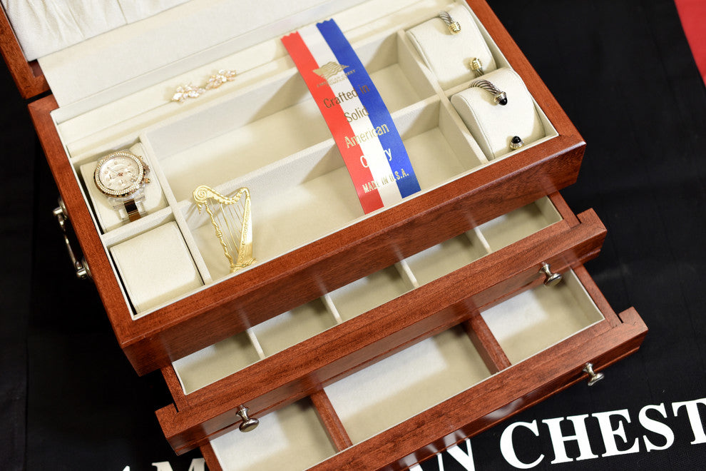 First Lady Jewel Chest, Solid American Cherry Hardwood, Rich Mahogany
