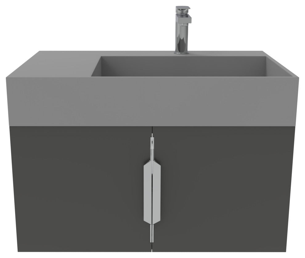 CastelloUSA Amazon 30" Right Wall Mounted Bathroom Vanity Set, Black, Gray Top, Brushed Nickel