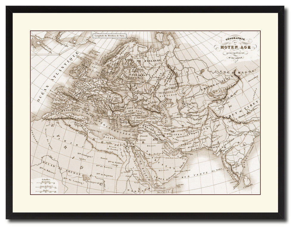 Europe In The Middle Ages Crusades Vintage Sepia Map Canvas Print, 28"x37"