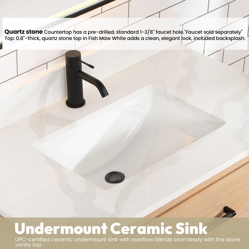 Cristo Floating Bath Vanity With Stone Top, Fir Wood Brown, 36in., No Mirror