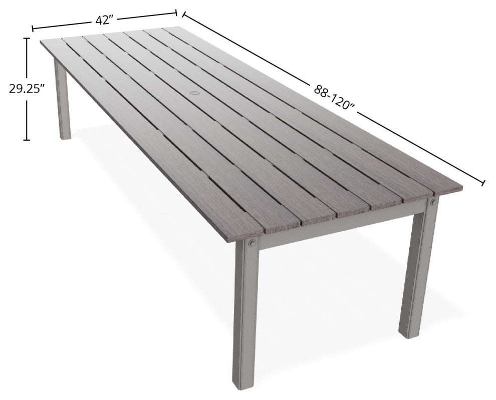 42" x 120" Rustic Extendable Outdoor Dining Table, Warm Gray