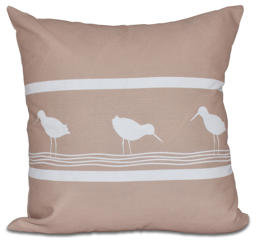 Birdwalk, Animal Print Pillow, Taupe And Beige, 16"x16"