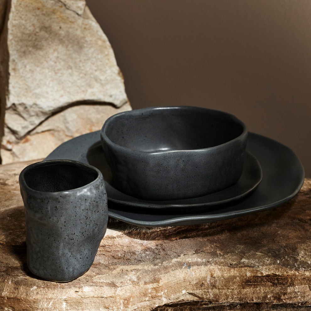 Stone by Mercer Project ATIK Stoneware 32 Piece Dinnerware Set, Black Speckled