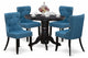 A Dining Set Of 4 Chairs, Mineral Blue Color, 42" Round Table Using Black Color