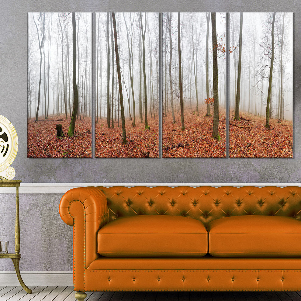 "Fall Forest With Trees At Mist" Oversized Forest Wall Art, 4 Panels, 48"x28"