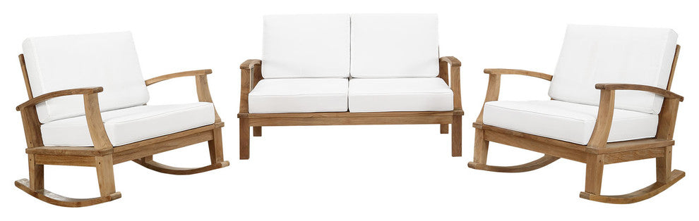 Modern Contemporary 3-Piece Set, Outdoor Patio Teak Sofa Set, White Wood