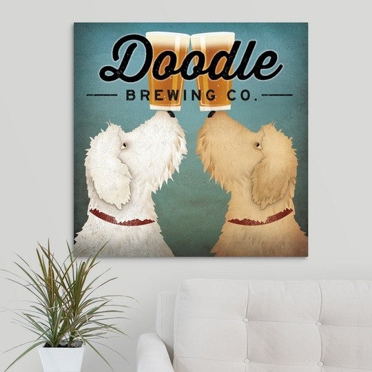 "Doodle Beer Double" Wrapped Canvas Art Print, 30"x30"x1.5"