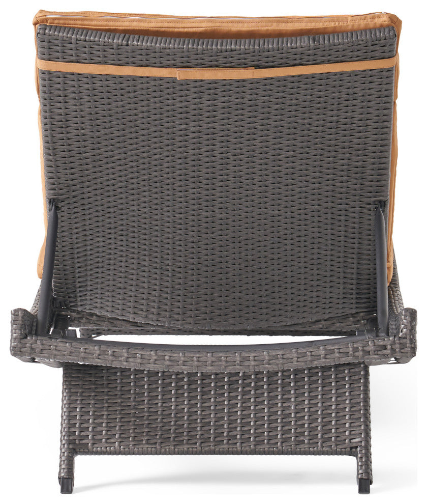 GDF Studio Nassau Outdoor Gray Wicker Adjustable Chaise Lounge, Caramel Cushion