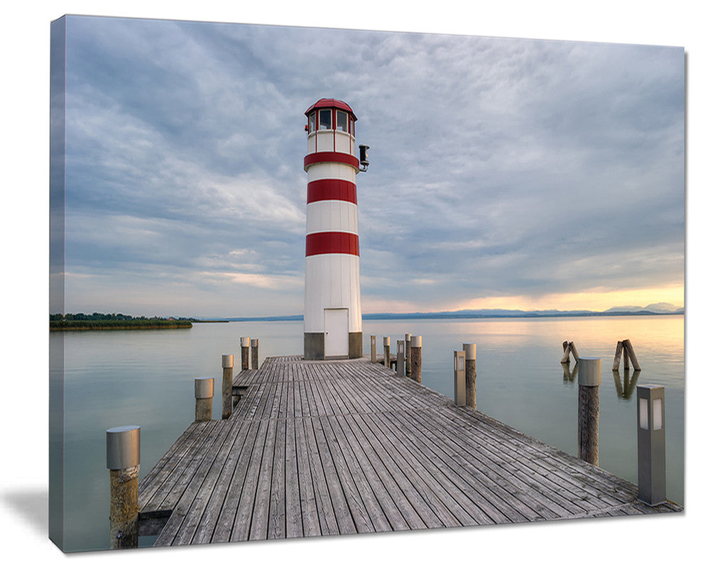 "Lighthouse at Lake Neusiedl at Sunset" Sea Bridge Wall Art, 40"x30"