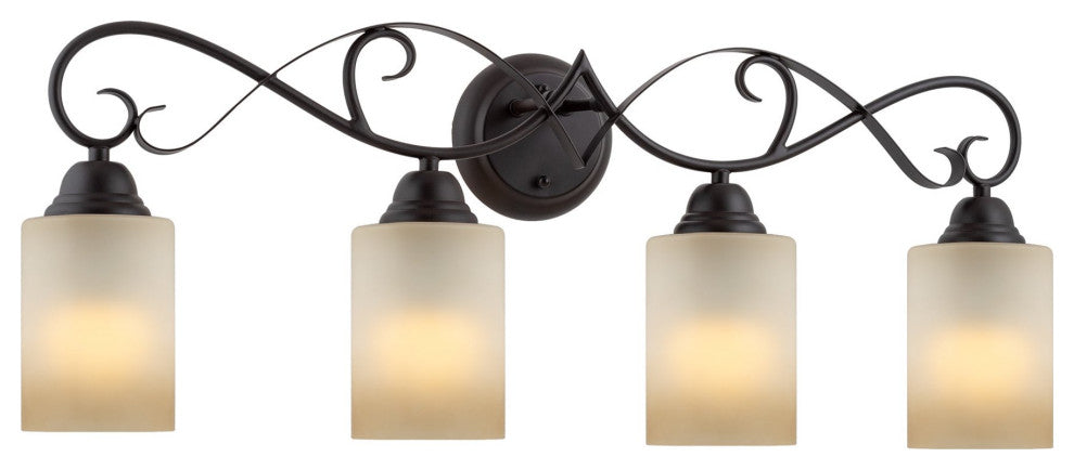 Kira Home Villa 31" Bathroom Light, Amber Frosted Glass Shades, Oil Rubbed