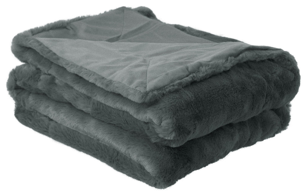 Solid Faux Fur Couch Throw Blanket, Gray