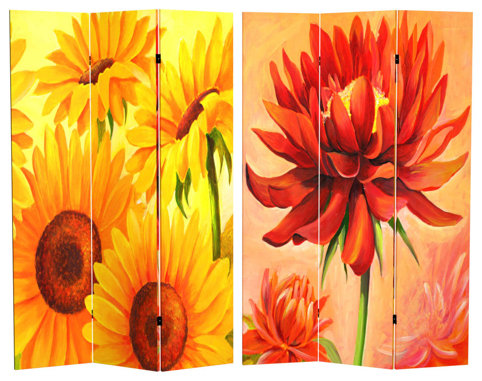 6' Tall Double Sided Poppies and Sunflowers Canvas Room Divider