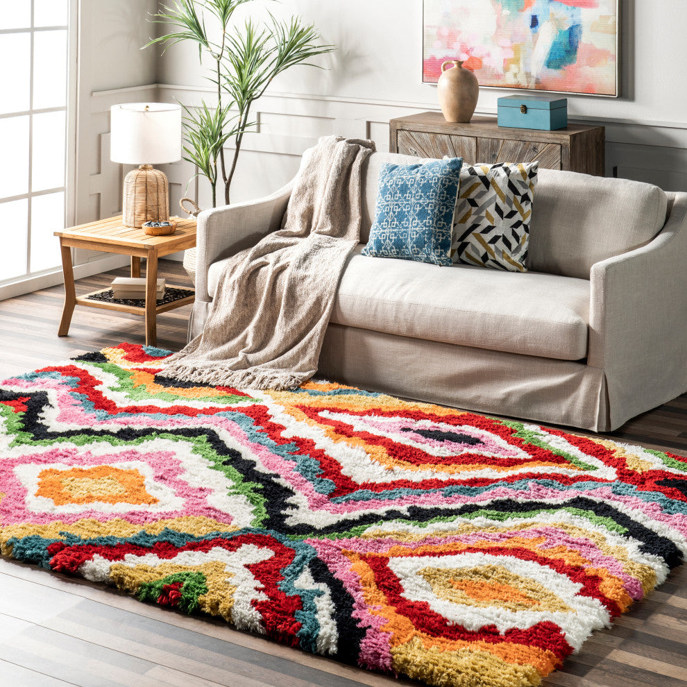 Nuloom Handmade Carnival Shag Area Rug, Multicolor 5'x8'