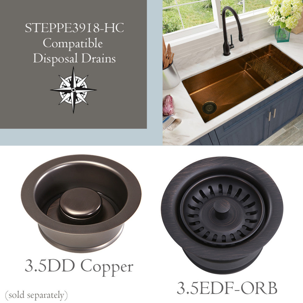 X Studio Dearborn Copper STEPPE Undermount Kitchen Sink, Hand Hammered Copper