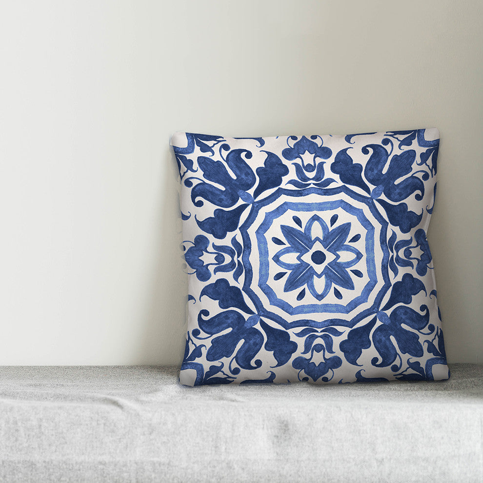 Blue Watercolor Damask Tile 20x20 Throw Pillow
