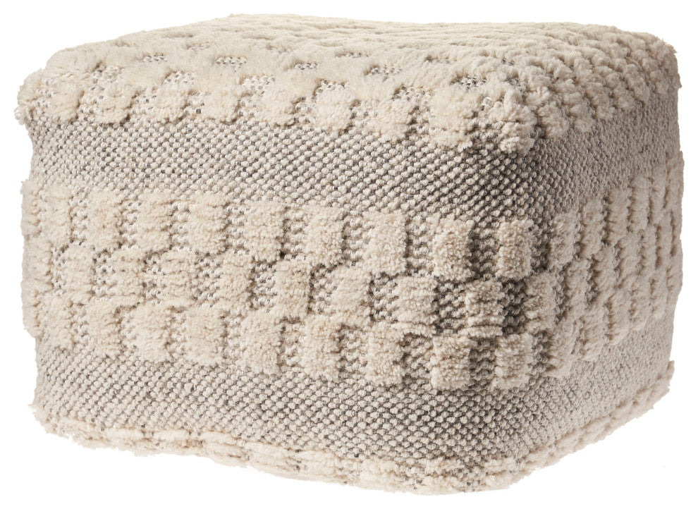 Cream Tufted Checkered Geometric Pouf