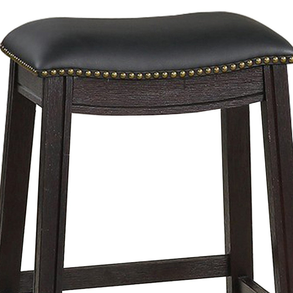 Benzara BM231999 Leatherette Counter Stool With Nailhead Trim, Set of 2, Black