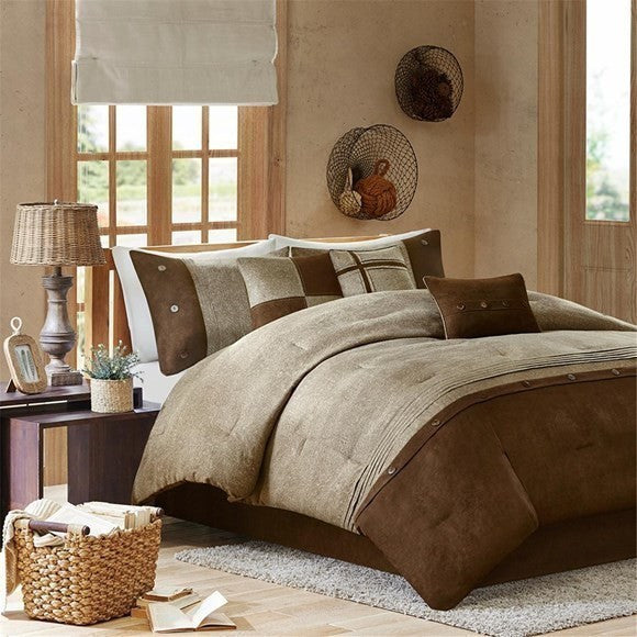 Madison Park Boone 7 Piece Faux Suede Comforter Set in Brown