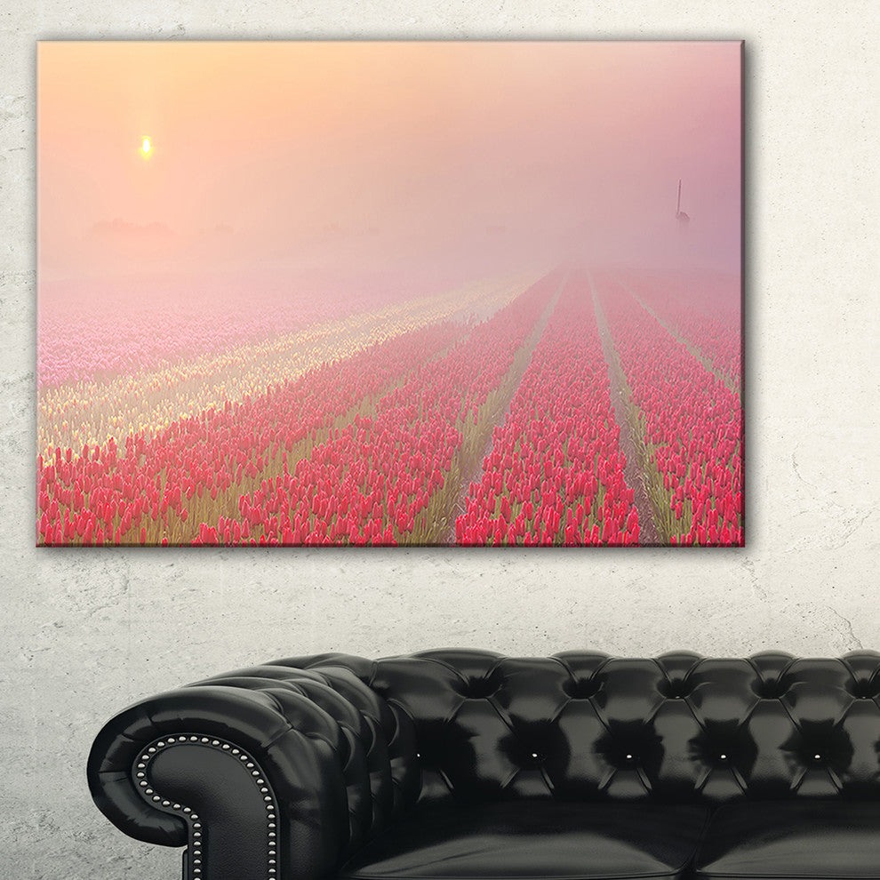 "Sunrise Over Rows of Tulips" Landscape Wall Art Canvas Print, 32"x16"
