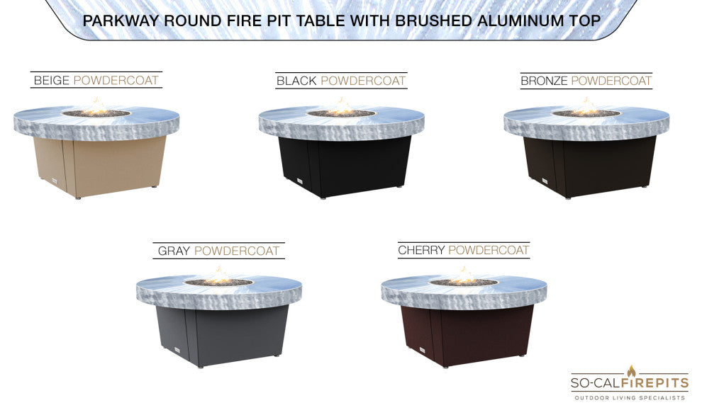 Circular Fire Pit Table, 48", Propane, Brushed Aluminum Top, Gray