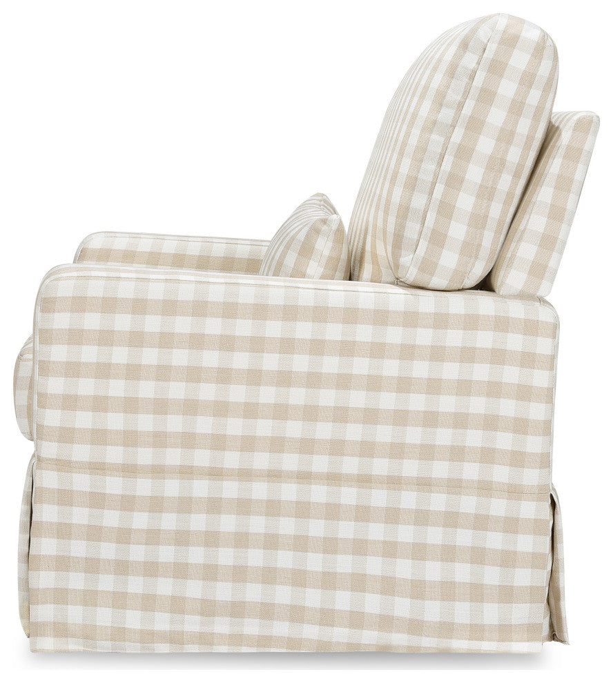 Crawford Pillowback Comfort Swivel Glider, Tan Gingham