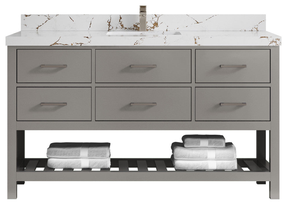 Parker 60 Single Sink Bathroom Vanity in Elephant Skin Gray  2" Viola Brown