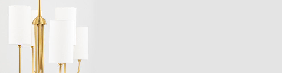 Harlem 6-Light Chandelier, Aged Brass Frame, White Shade