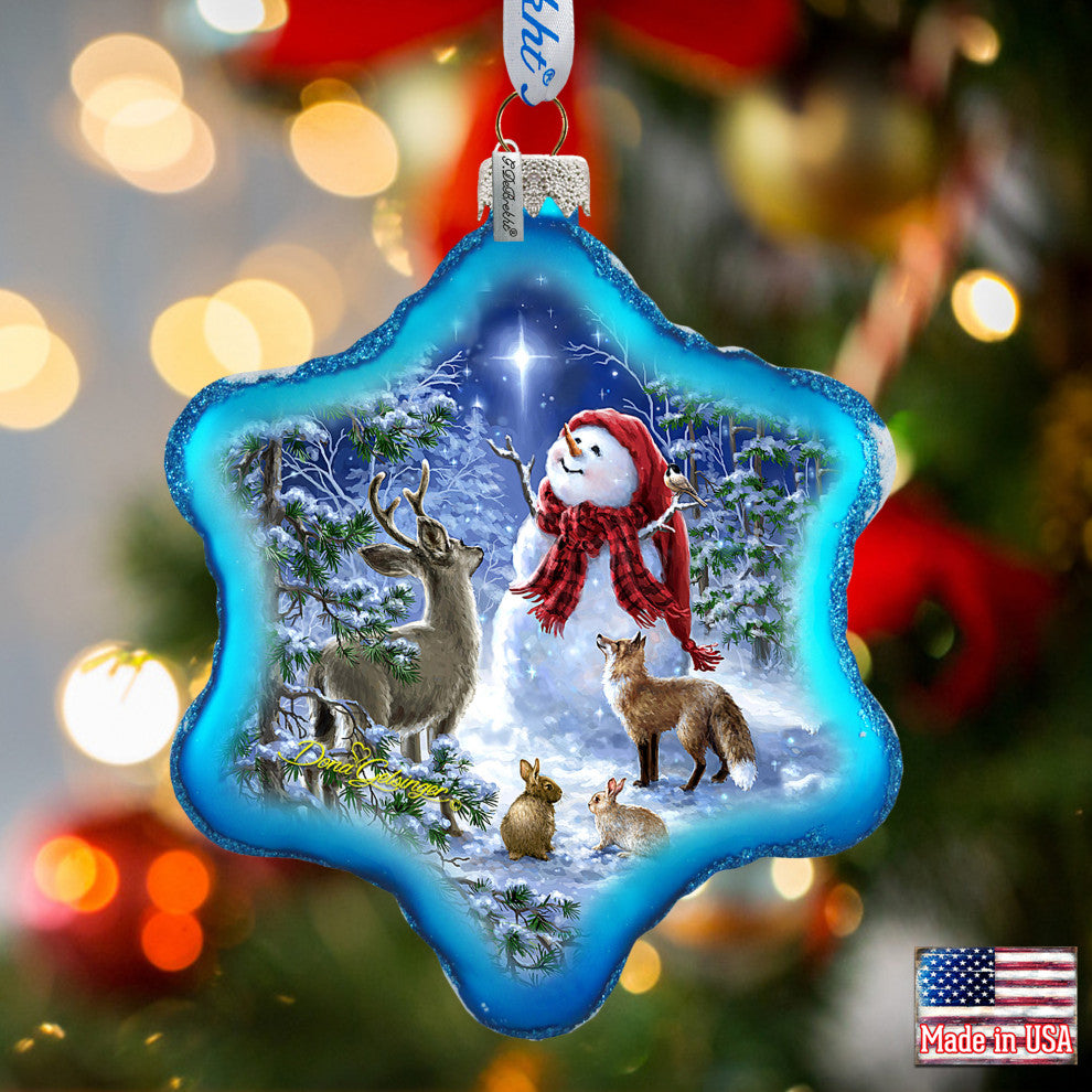 Heaven With Snowman Glass Ornament