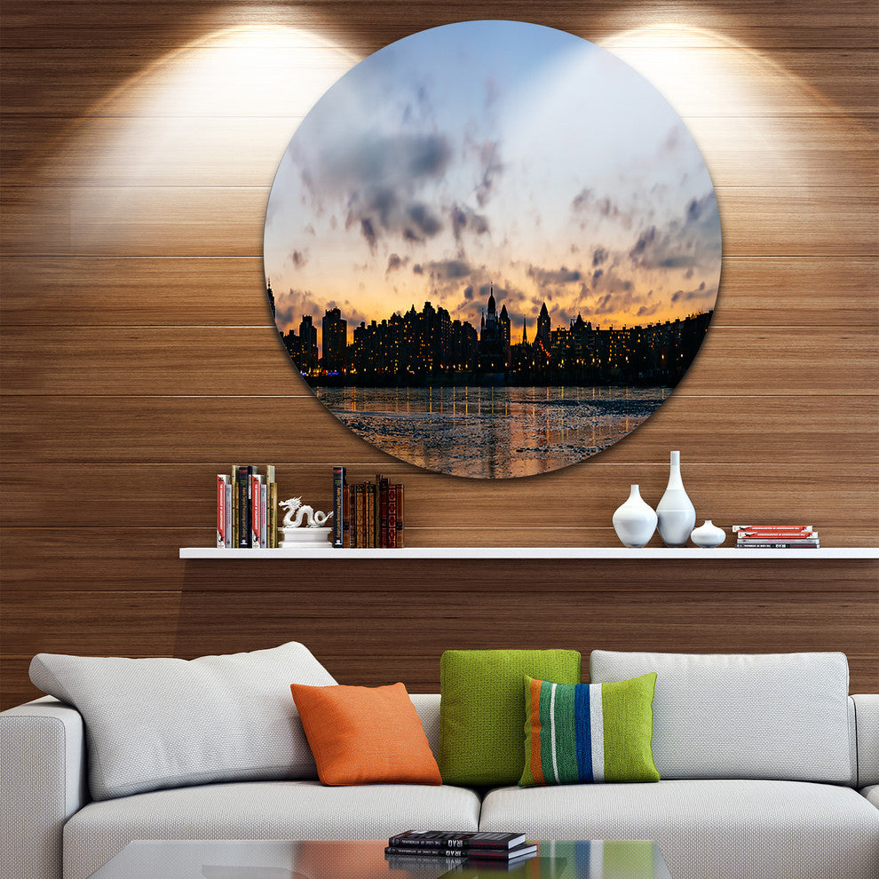 Sunset With Clouds In Kiev Panorama, Cityscape Round Wall Art, 11"