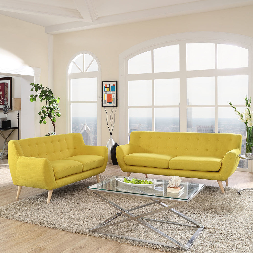 Modern Contemporary Living Room 2-Piece Set, Yellow, Fabric, Plywood