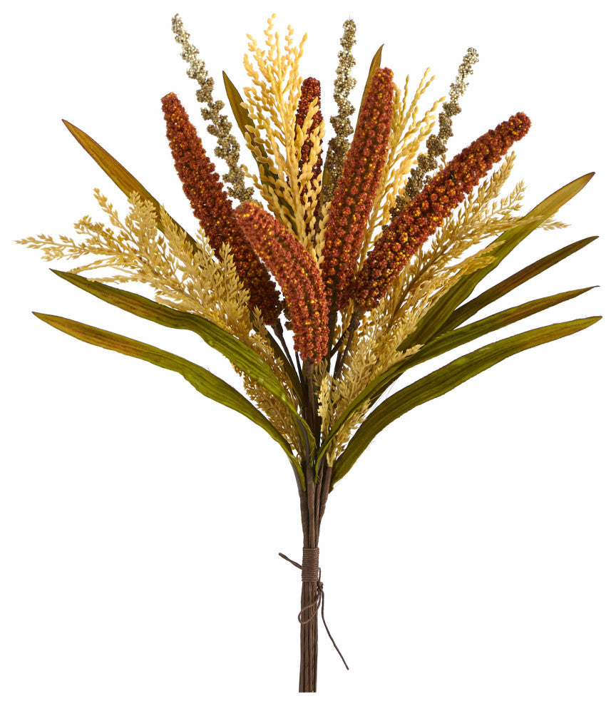 23" Sorghum Harvest Artificial Bush Flower, Set of 3