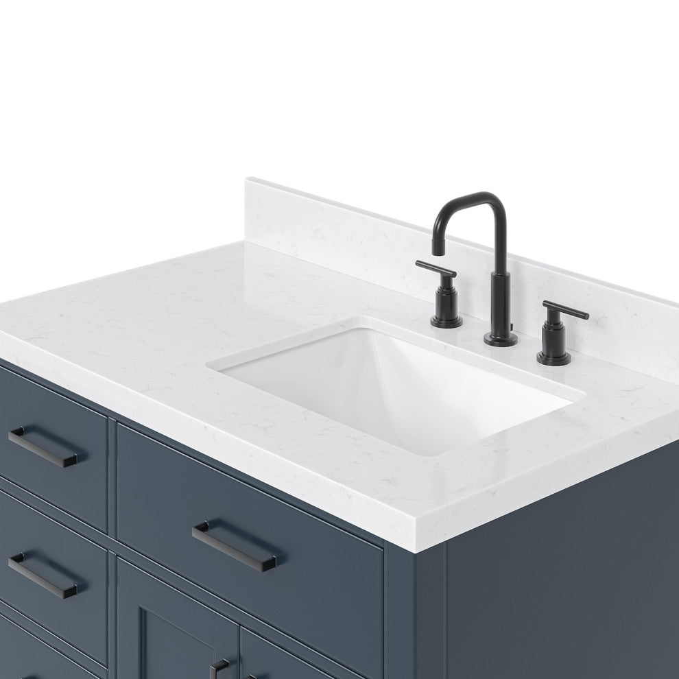 Ariel Hepburn 36" Right Offset Single Rectangle Sink Vanity, Carrara Quartz