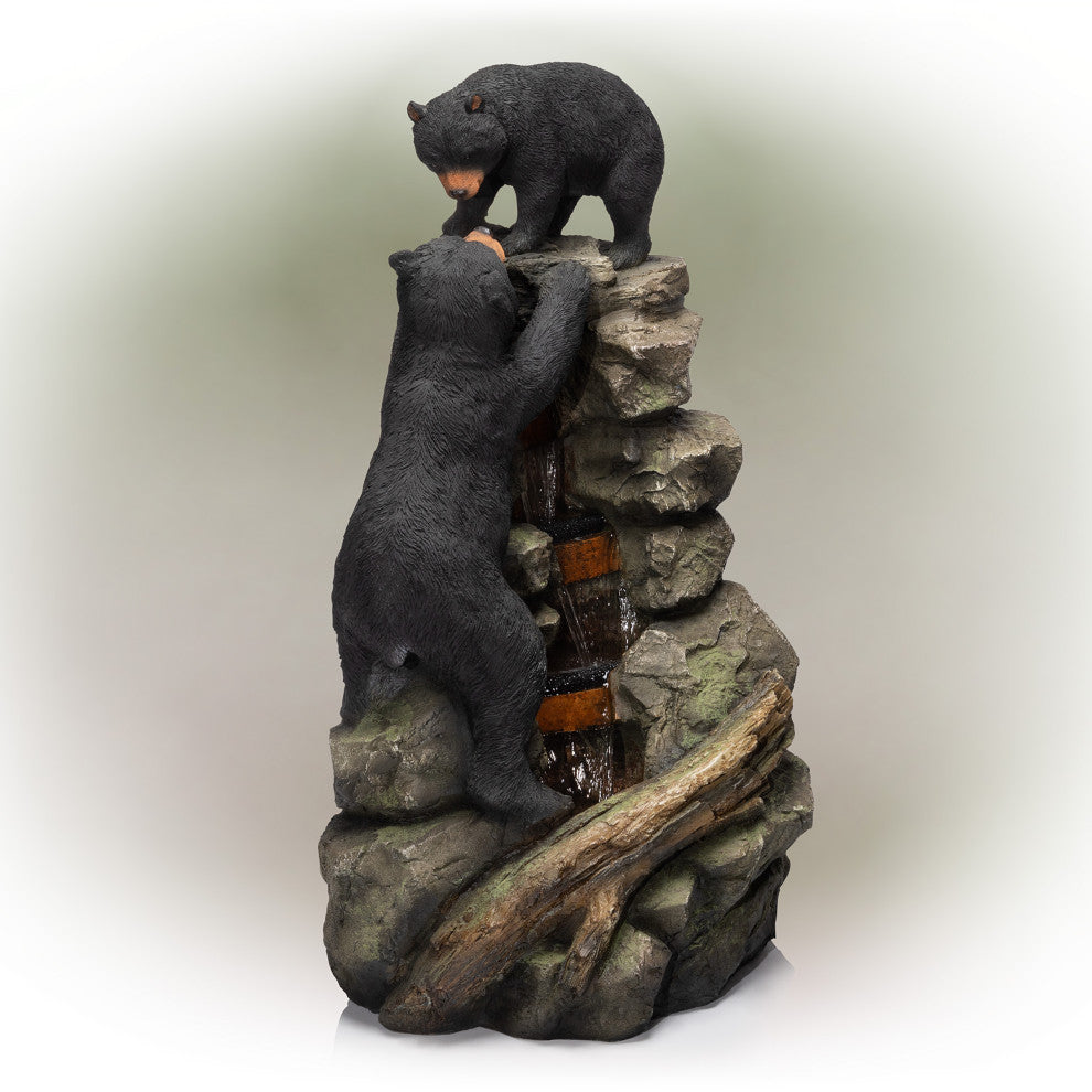 36" Tall Outdoor 2 Bears Climbing on Rainforest Water Fountain