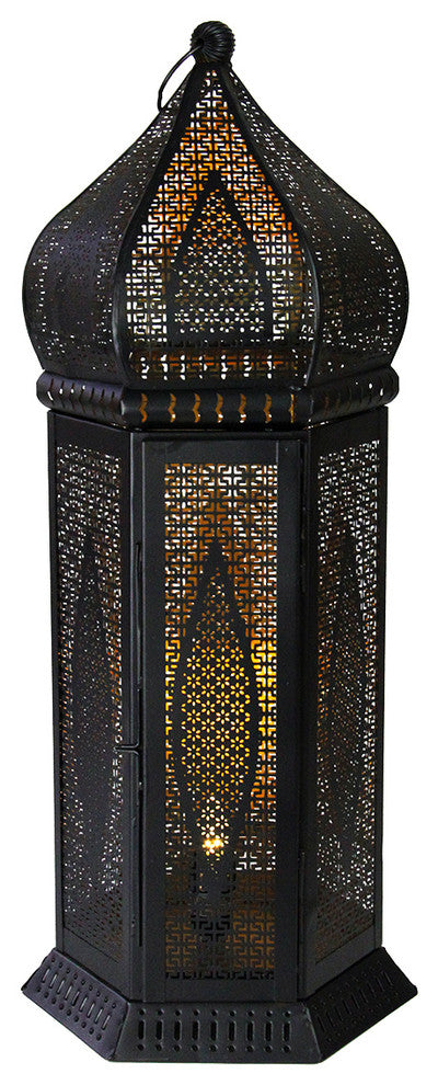 21.25" Black and Gold Middle Eastern Style Cut-Out Table Lantern Lamp