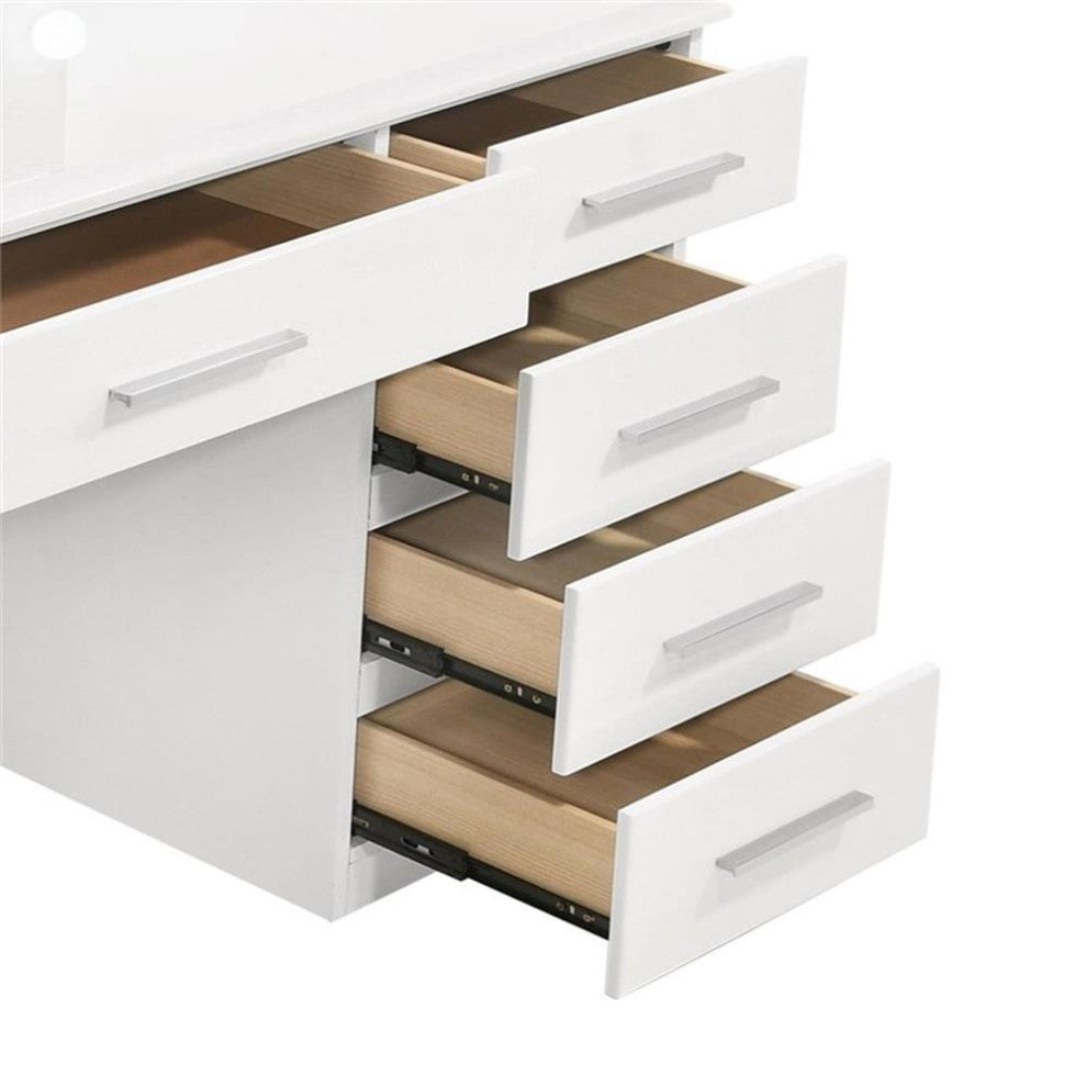 Coaster Felicity 9-drawer Wood Vanity Desk with Lighted Mirror Glossy White